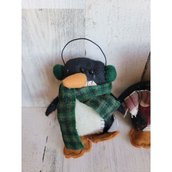 Plush felt penguin couple pair ornament Xmas ear muff set - Picture 3 of 8